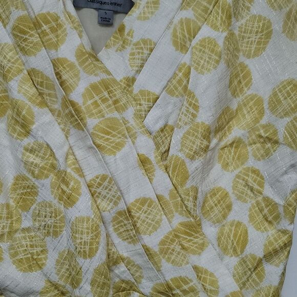 Classiques Entier Silk Blend Yellow Vneck Wrap Peplum Blouse, Small - Picture 4 of 7